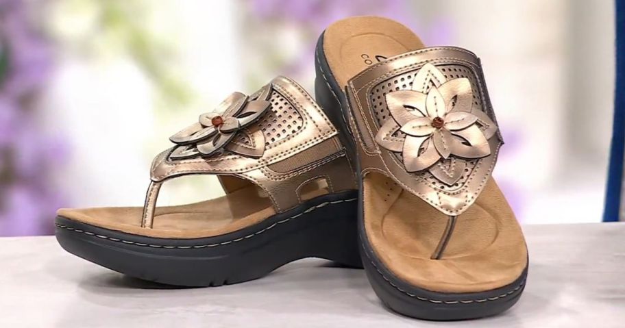 Clarks Collection Leather Thong Sandals on display