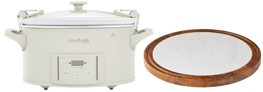 Crock-Pot 7-Quart Cook & Carry Programmable Large Slow Cooker&nbsp;and Member's Mark Wood & Marble Lazy Susan