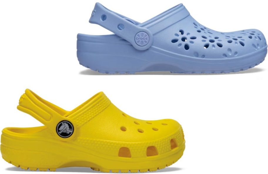 Stock images of two Crocs kids clogs