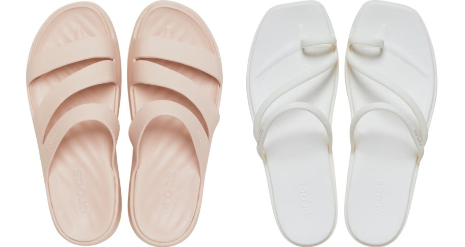 light pink and white pairs of sandals