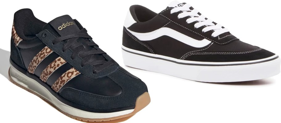 black adidas and vans sneakers