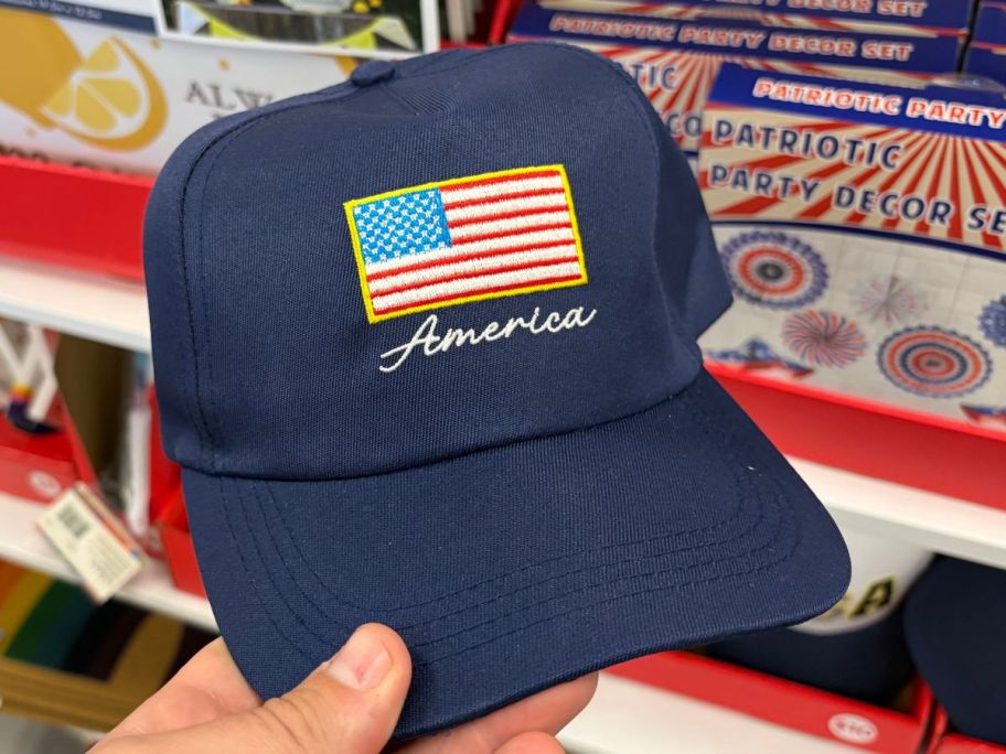 Deal Bar Kids USA Patch Trucker Hat in hand in store