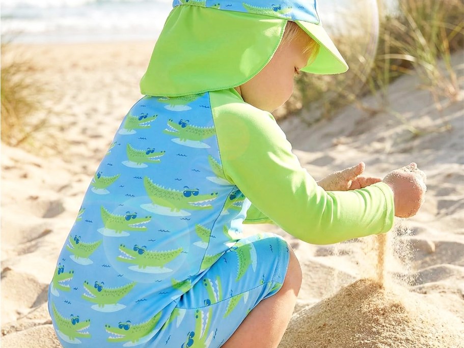 Baby Rash Guard Swimsuit & Sun Hat Set Just $11 on Amazon