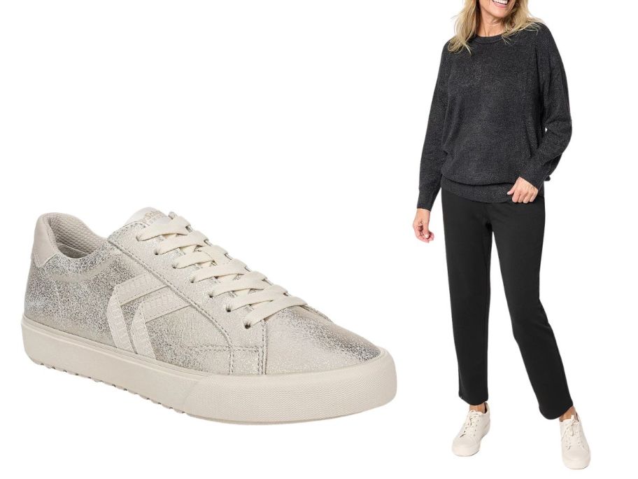 Dr. Scholl's Lace-Up Court-Inspired Sneaker and Barefoot Dreams CozyChic Lite Pullover & Pants Set