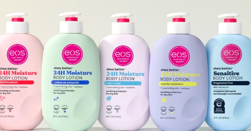 EōS body lotions on countertop