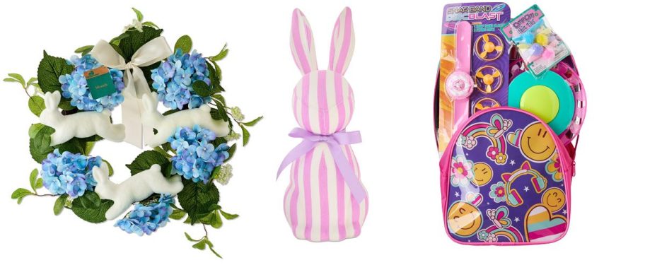 Easter Wreath, Bunny Decor, Prefilled Smiley Face Backpack Easter Basket Gift Set