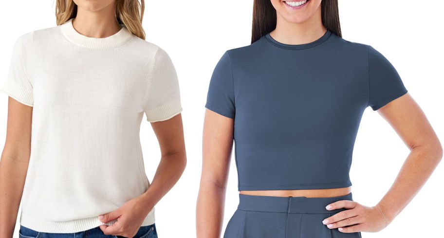 Edited by Hunter McGrady Women's Luxe Sweater and Member's Mark Women's Buttery Soft Cropped T-Shirt