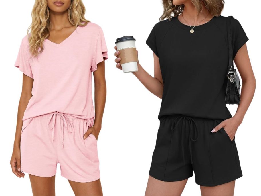 two women wearing Ekouaer 2-Piece Shorts Sets