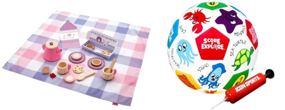 Fisher-Price Wood Pretend Play Toy Picnic Tea Set and Crayola Official Soccer Ball