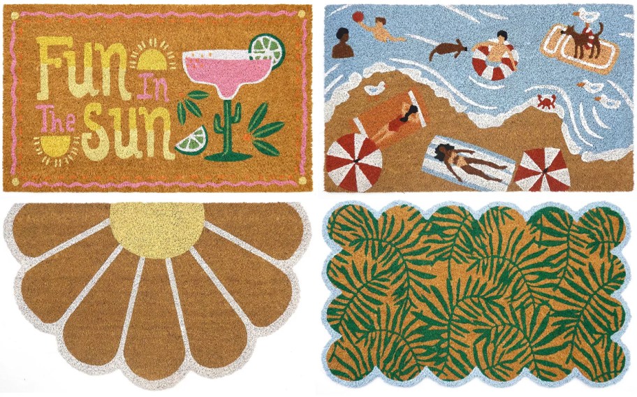 Fun In The Sun, Summer Beach Scene, Summer Daisy Shaped, and Summer Palm Coir Doormats