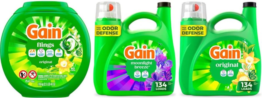 Stock images of Gain Flings and Liquid Laundry Detergent