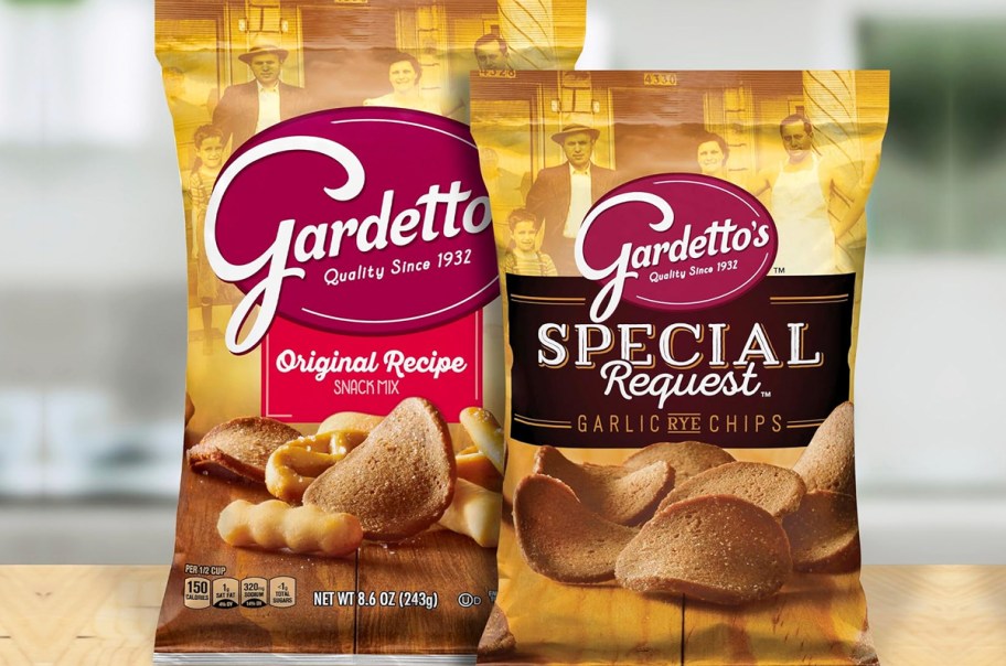 two bags of Gardetto's Snacks