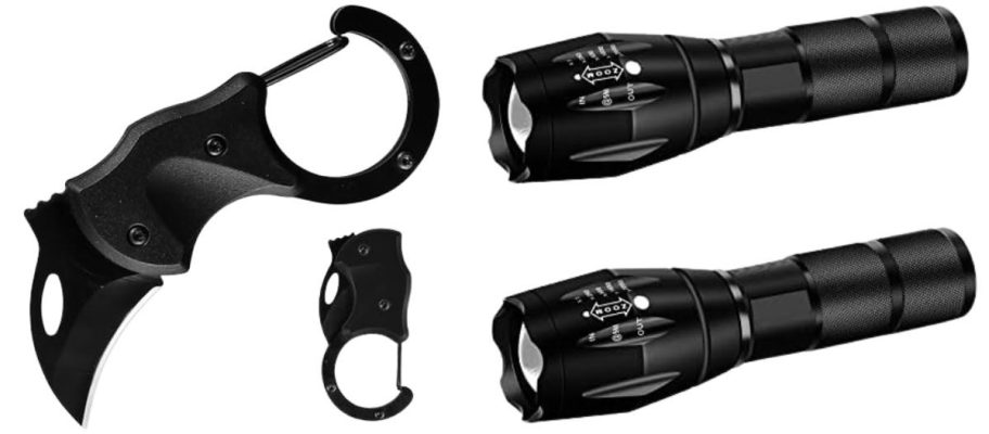 Generic Small Pocket Knife and Military Grade Flashlight High Lumen 5 Modes Water Resistant LED Tactical Torch Flash Light 2-Pack