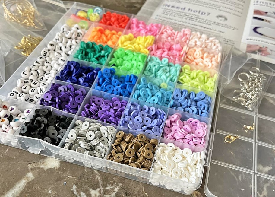 huge bracelet making kit with colorful beads separated in plastic case