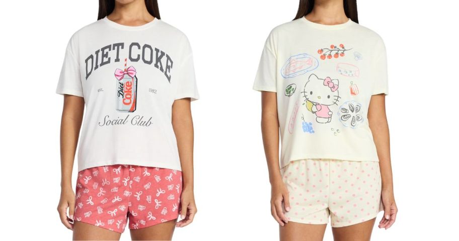 two women wearing Grayson Social Women's Sleep Tee & Shorts Pajama Sets