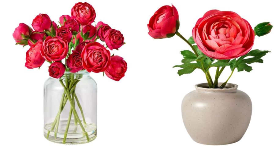 Hearth & Hand with Magnolia Large Pink Ranunculus Artificial Arrangement and Small Pink Ranunculus Artificial Arrangement w vases
