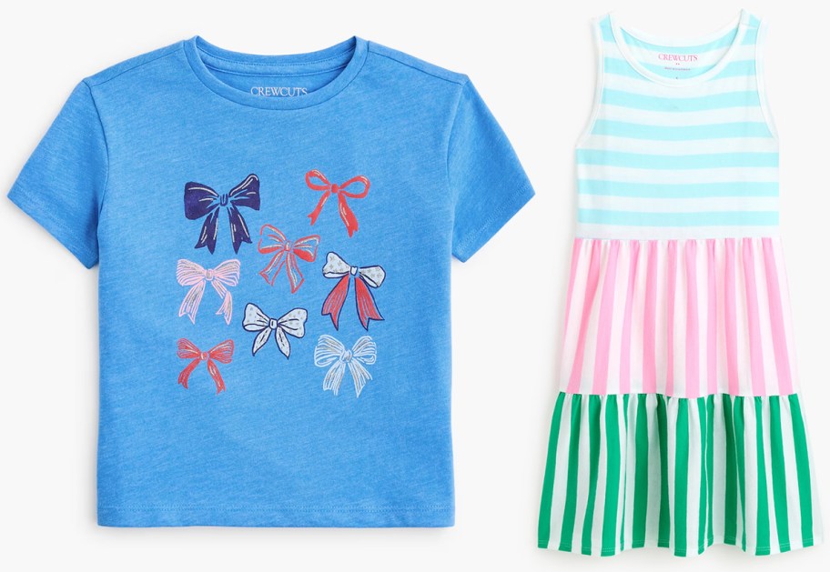 J.Crew Girls Red, White and Blue Bows Graphic Tee and Knit Tank Dress