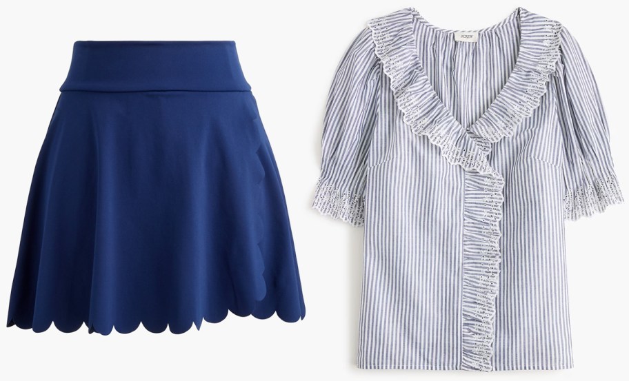 J.Crew Women's Scallop-Trim Active Skort and Striped Eyelet Ruffle-Front Top