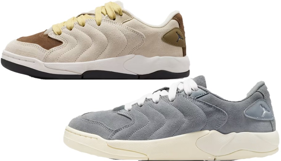 matching tan and grey sneakers