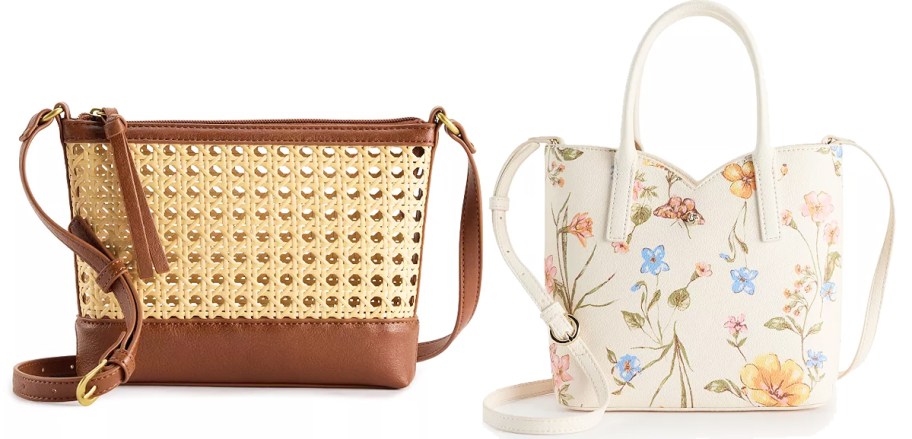 caning and floral print purses