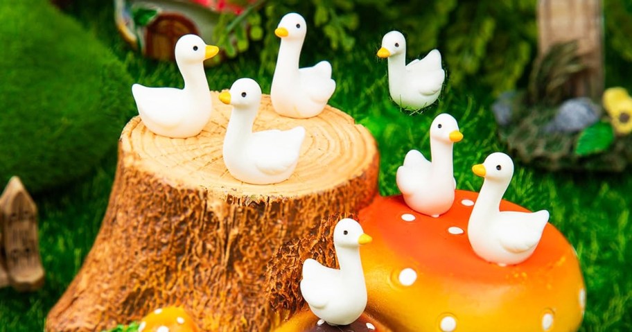 mini geese on a fairy garden