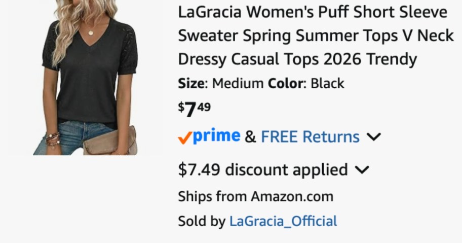 screenshot of lagracia women's short-sleeve puff sleeve top discount on amazon