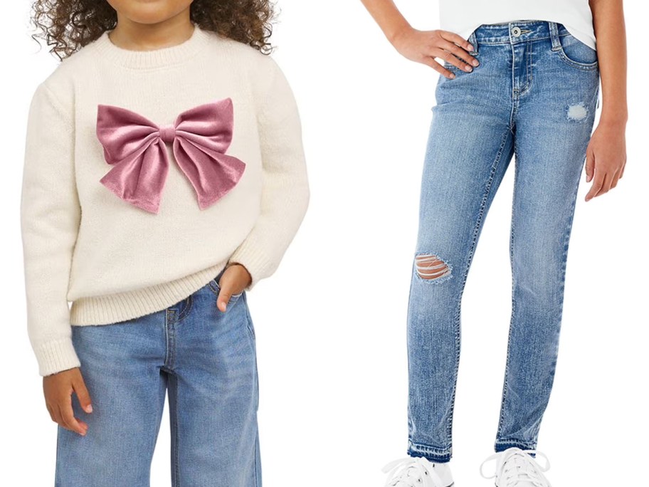 Lands' End Toddler Girls Bow Sweater and Member's Mark Girls Jeans