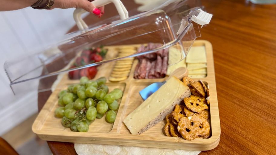 Large charcuterie board on top of the table