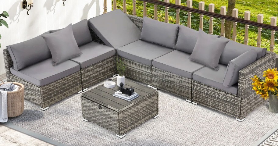 grey outdoor sectional with coffee table