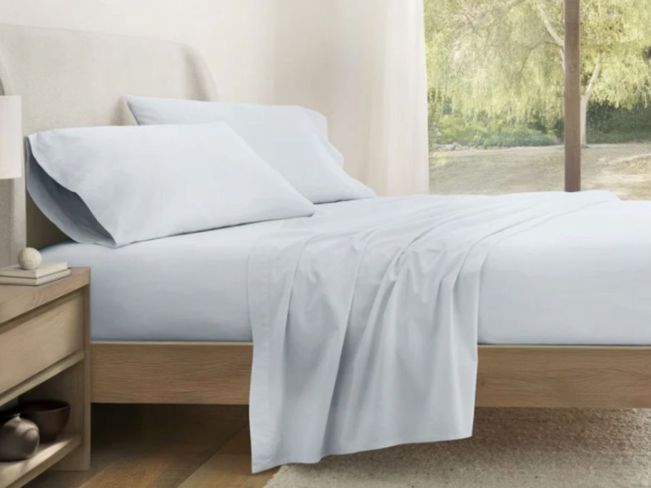 Linens & Hutch 100% Cotton Percale Sheet Set on bed