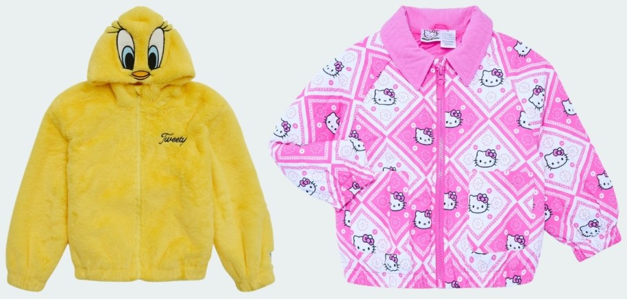 looney tunes fleece hoodies and hello kitty bomber jacket