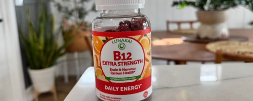 bottle of Lunakai b12 Gummy Vitamins on counter
