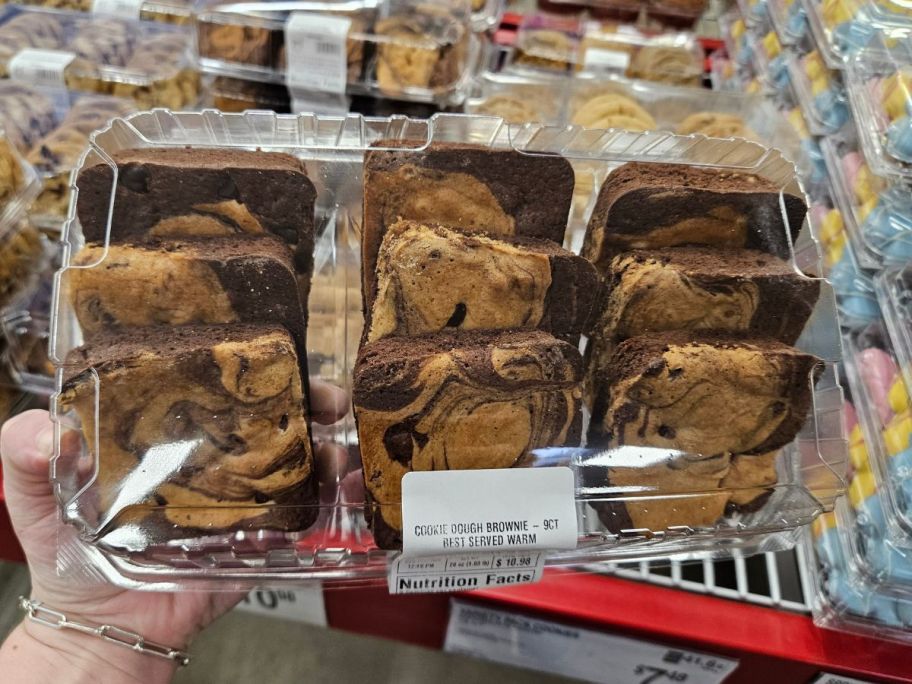 Member's Mark Cookie Dough Brownie 9-Count in hand in store