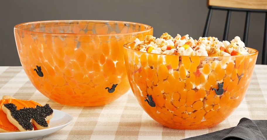 orange glass bowls with black cat icons