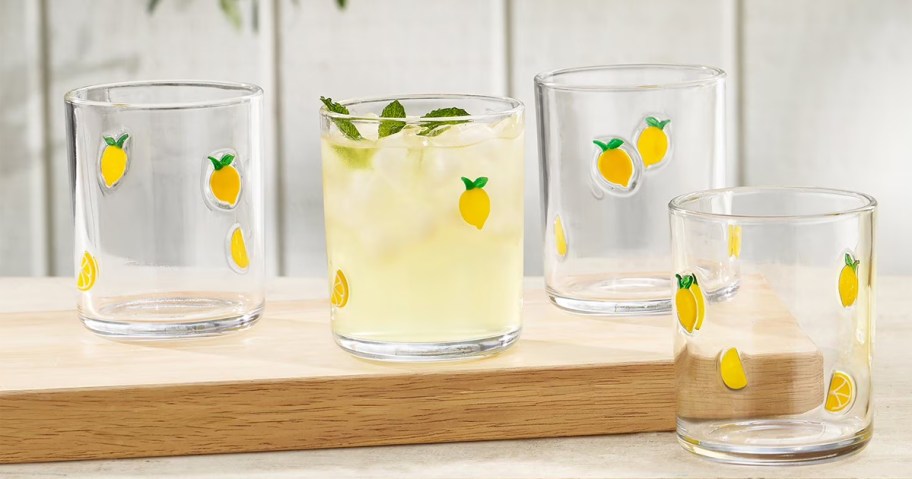 drinking glasses with lemon icons on them