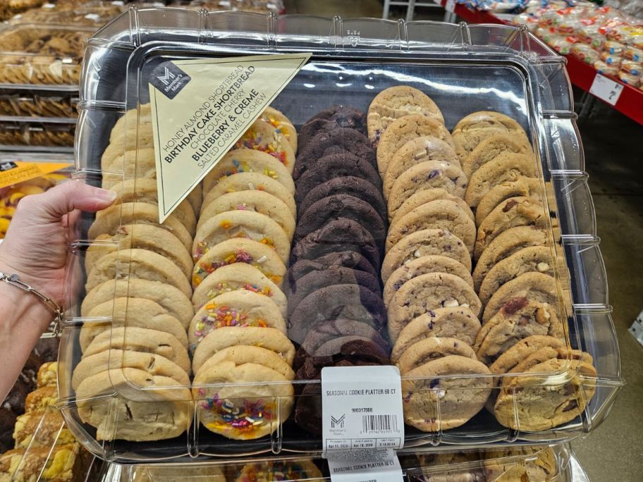 Member's Mark Seasonal Assorted Cookie Tray 60-Count in hand in store