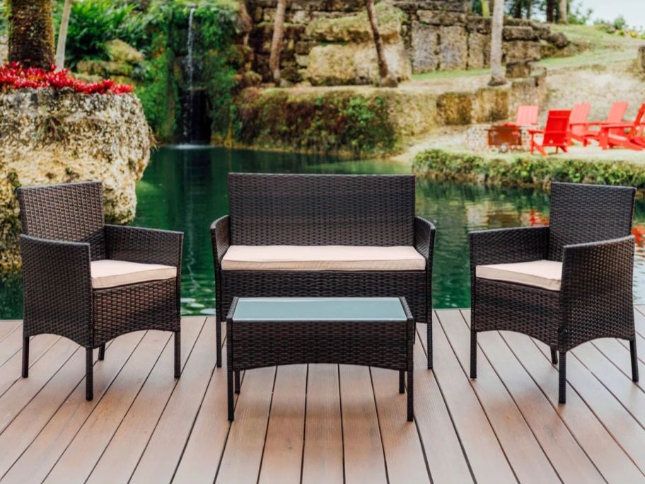 Nestl 4-Person Outdoor Seating Group w/ Cushions on deck