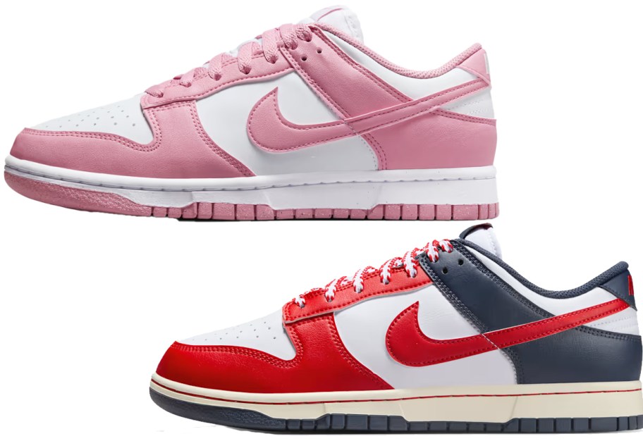 pink/white and red/blue nike sneakers