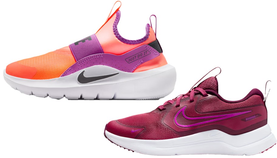 orange and maroon nike running shoes