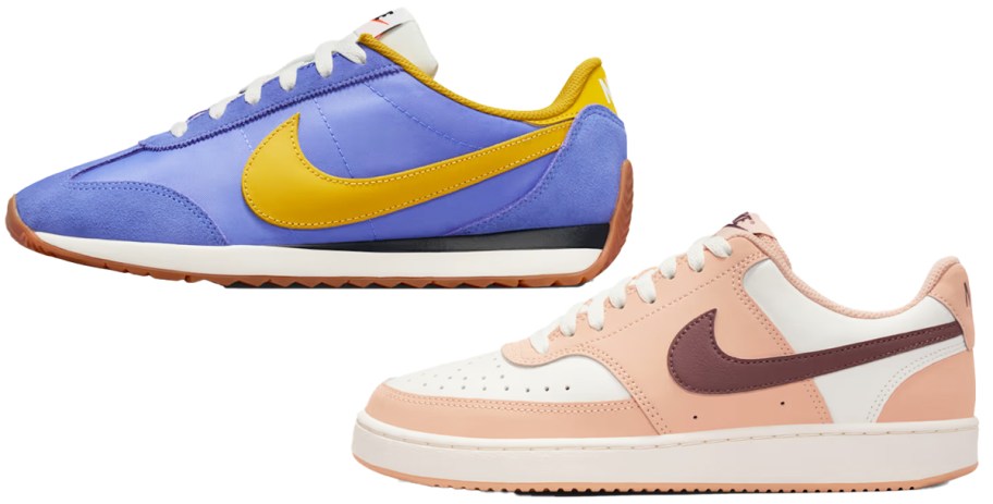 blue/yellow and pink/white nike sneakers