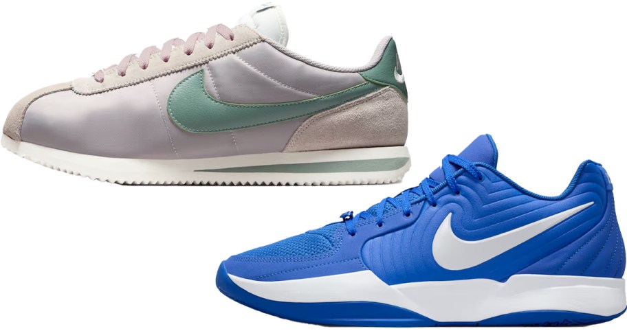 grey/green and blue/white nike shoes