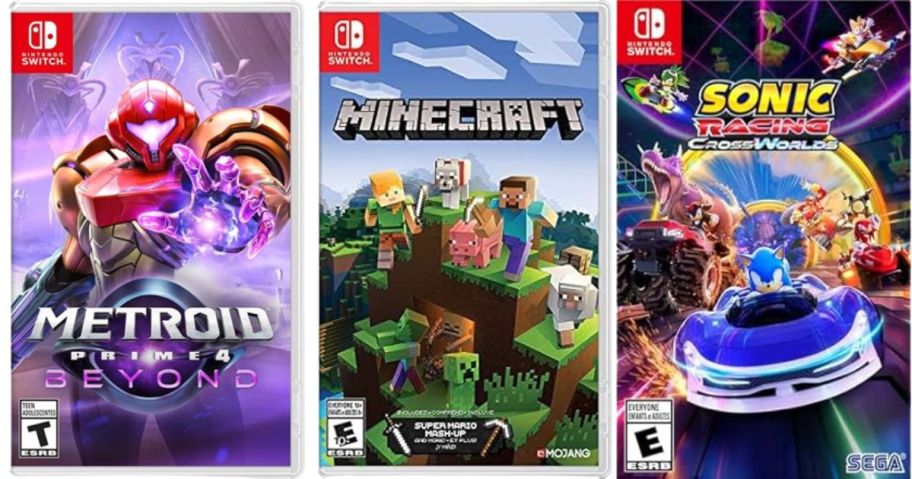 Nintendo Switch Metroid Prime 4 Beyond, Minecraft, and Sonic Racing CrossWorlds Amazon Exclusive Edition