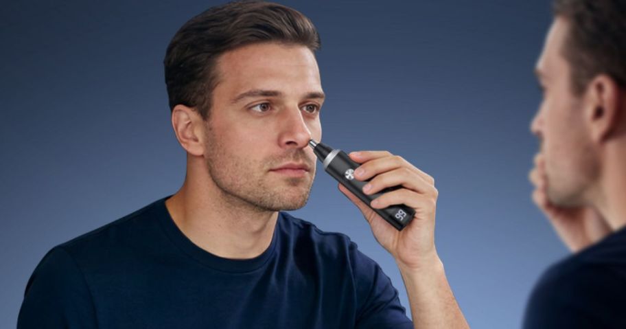 man using a Nose Hair trimmer