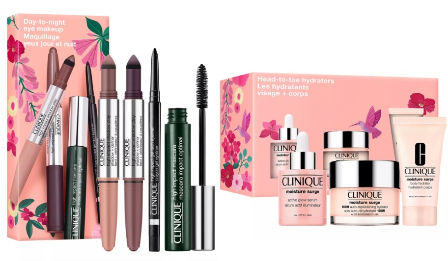 makeup set with mascara and lip balm and makeup set with skincare