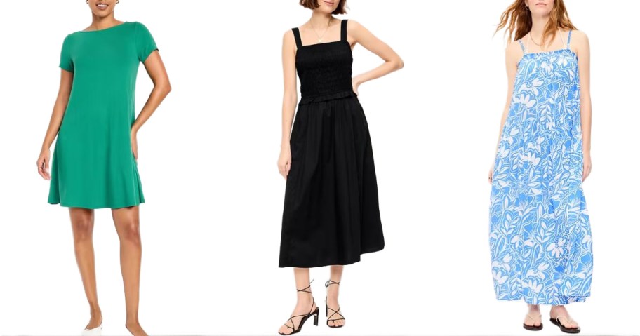 Stock image of three women in old navy dresses