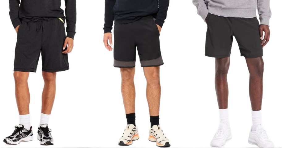 Stock image of three men wearing old navy shorts
