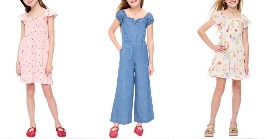 Stock image of three girls wearing Old Navy rompers and dresses