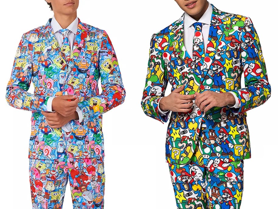 OppoSuits Boys Nickelodeon SpongeBob SquarePants Frenzy Suit and Men's Slim-Fit Super Mario Suit & Tie Set