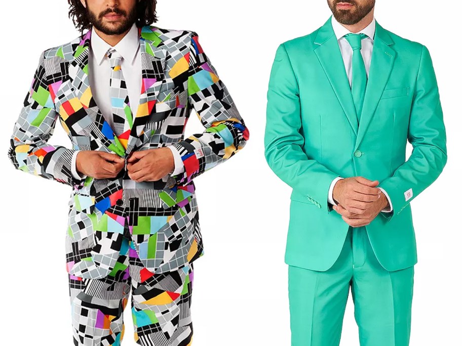 OppoSuits Men's Slim-Fit Novelty Pattern Suit & Tie Collection and Slim-Fit Solid Suit & Tie Set