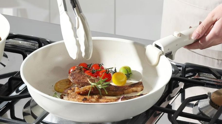 white Carote pans on stove 